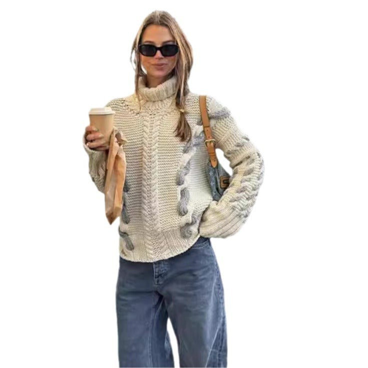 Pull Tricoté Épais à Motif Géométrique