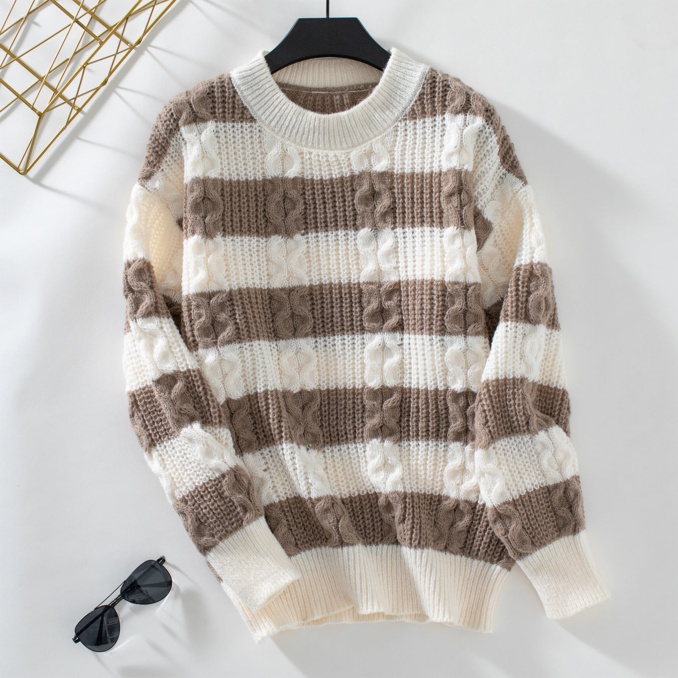 Retro Loose Round Neck Twisted Sweater Top