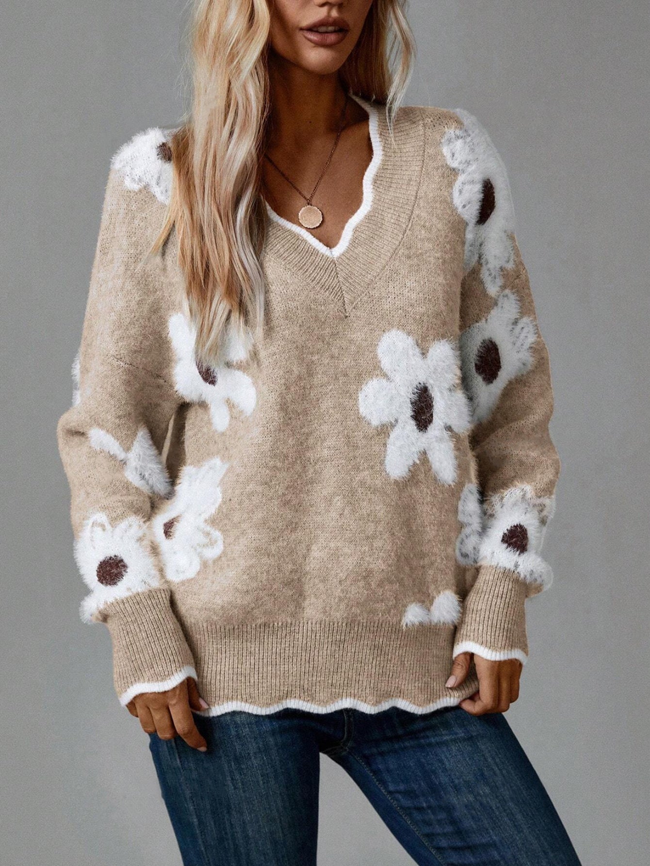 Pullover Knitting Lace Collar Brocade Sweater