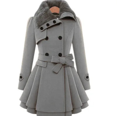 Women's Winter Slim Long Wool Sherpa Coat Double Breasted Padded Korean Cashmere Coat England Style Trench